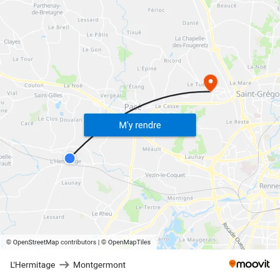 L'Hermitage to Montgermont map
