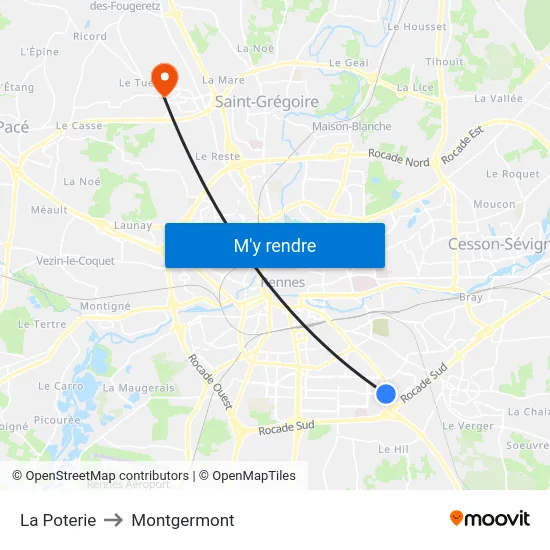 La Poterie to Montgermont map