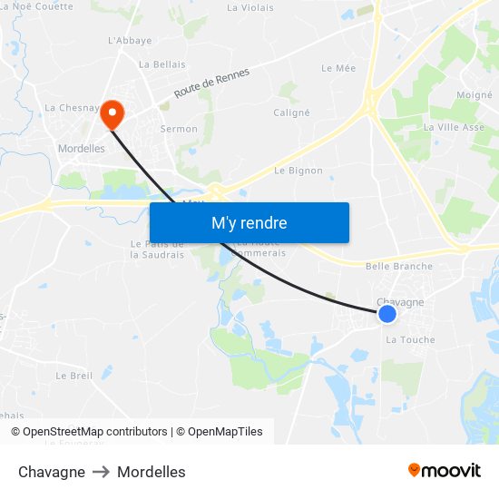 Chavagne to Mordelles map