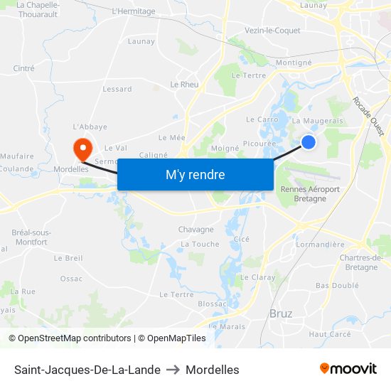 Saint-Jacques-De-La-Lande to Mordelles map