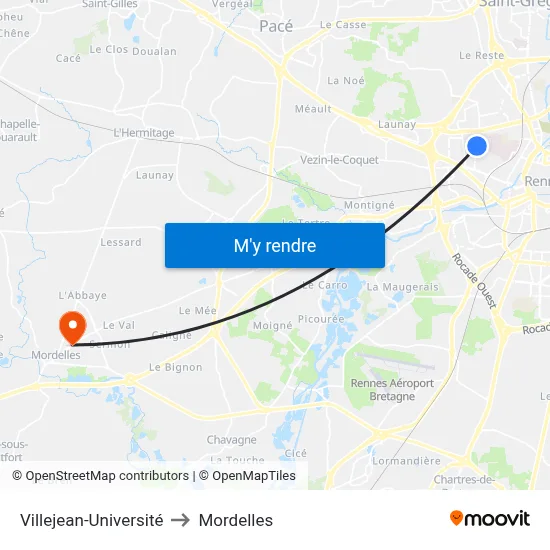 Villejean-Université to Mordelles map