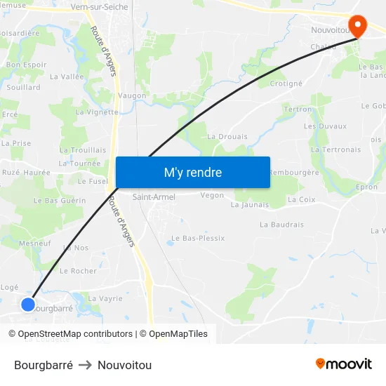 Bourgbarré to Nouvoitou map