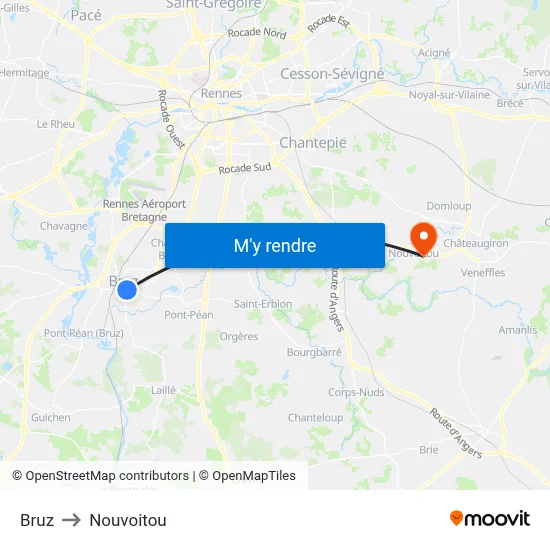 Bruz to Nouvoitou map