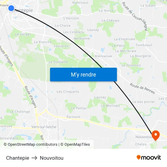 Chantepie to Nouvoitou map
