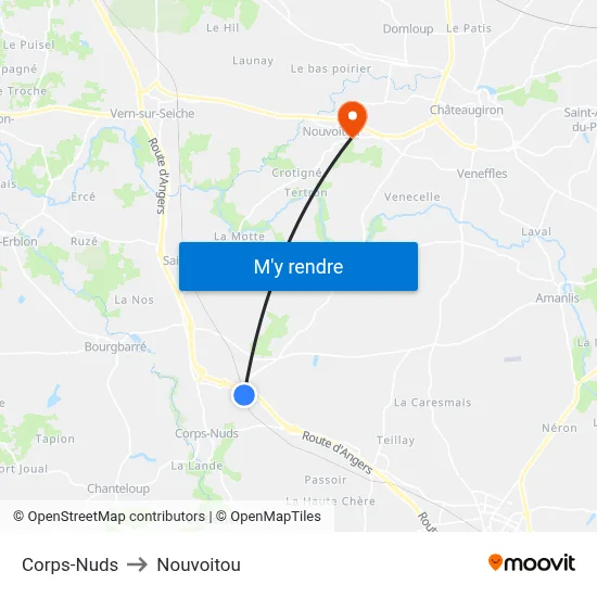 Corps-Nuds to Nouvoitou map