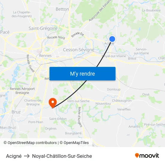 Acigné to Noyal-Châtillon-Sur-Seiche map