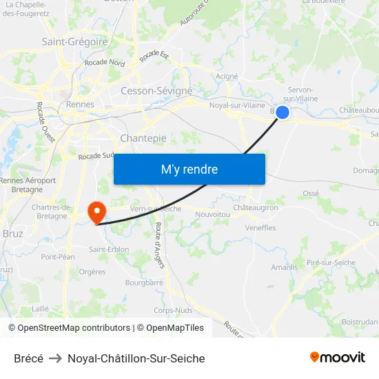 Brécé to Noyal-Châtillon-Sur-Seiche map