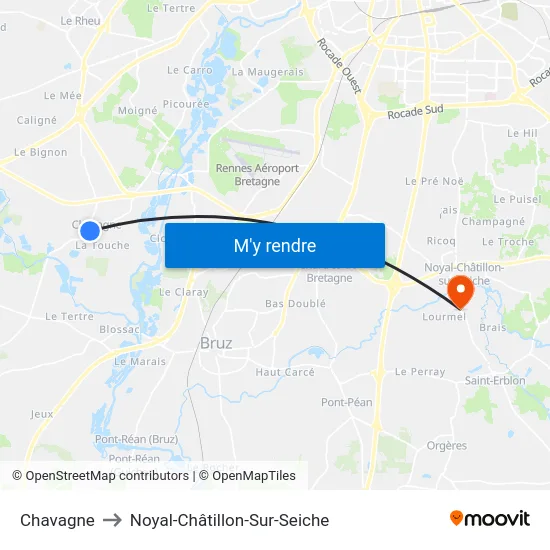 Chavagne to Noyal-Châtillon-Sur-Seiche map