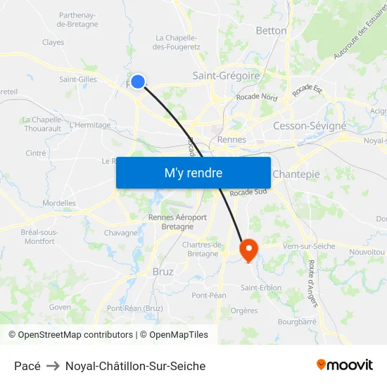Pacé to Noyal-Châtillon-Sur-Seiche map