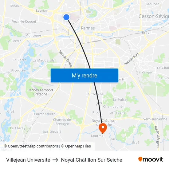 Villejean-Université to Noyal-Châtillon-Sur-Seiche map