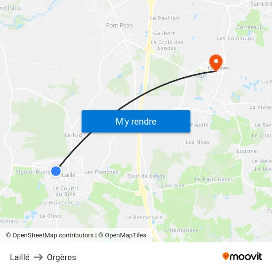 Laillé to Orgères map