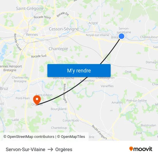 Servon-Sur-Vilaine to Orgères map