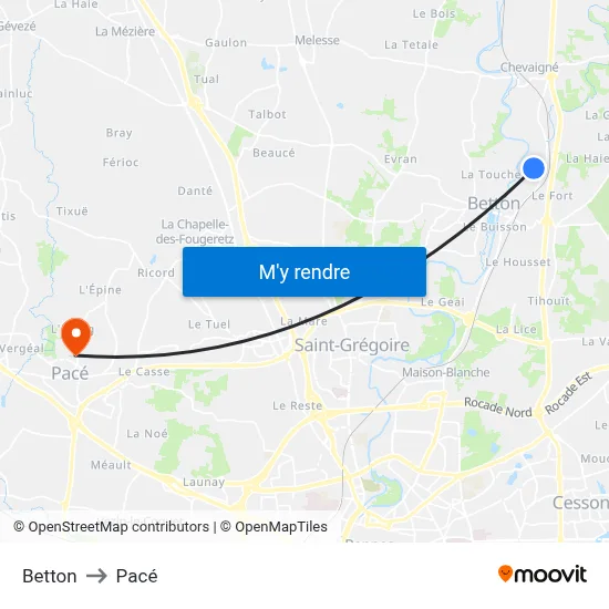 Betton to Pacé map