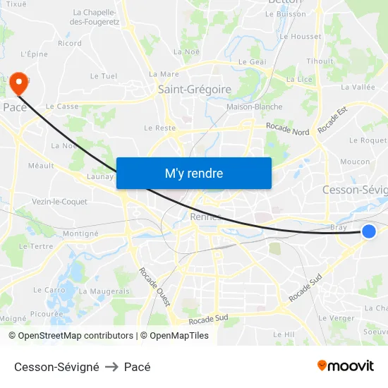 Cesson-Sévigné to Pacé map