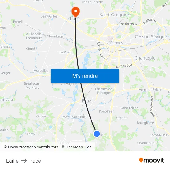 Laillé to Pacé map