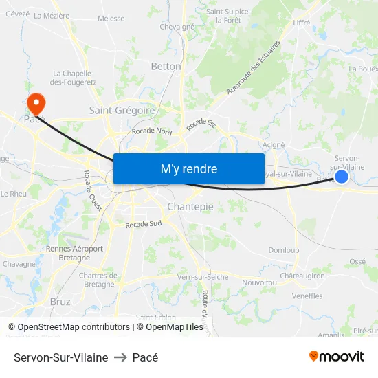 Servon-Sur-Vilaine to Pacé map