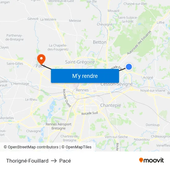 Thorigné-Fouillard to Pacé map