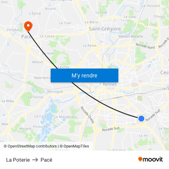 La Poterie to Pacé map