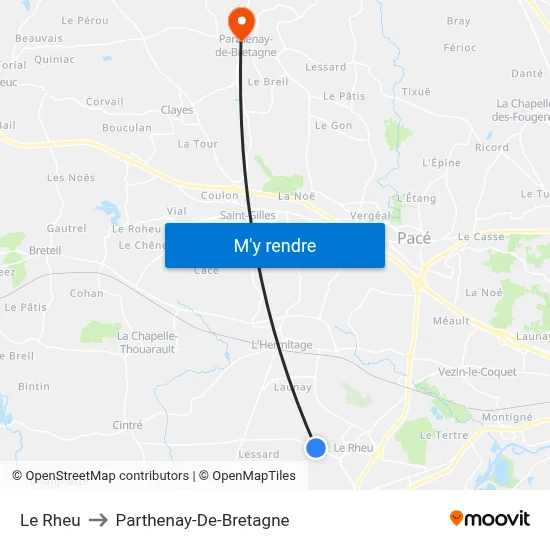 Le Rheu to Parthenay-De-Bretagne map