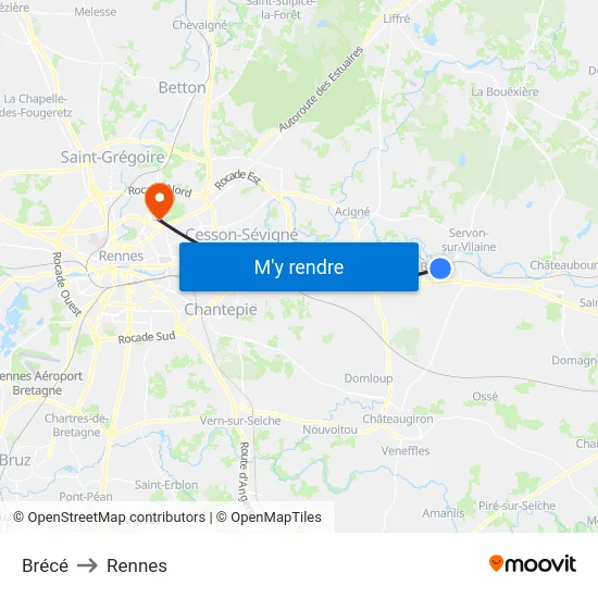 Brécé to Rennes map