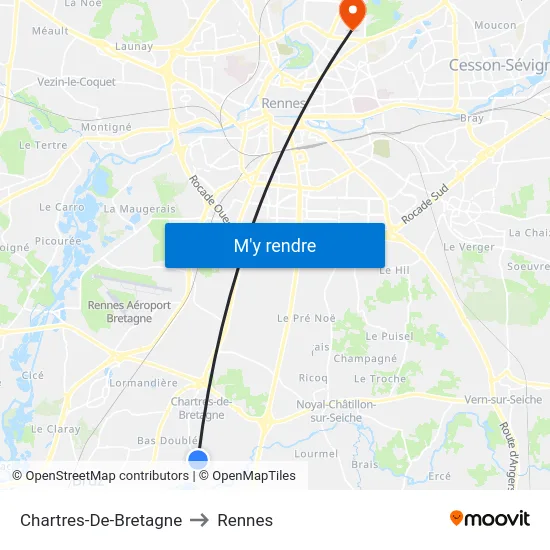 Chartres-De-Bretagne to Rennes map