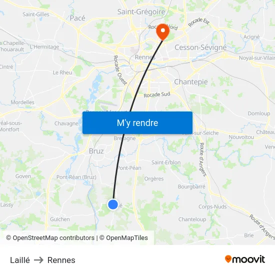 Laillé to Rennes map