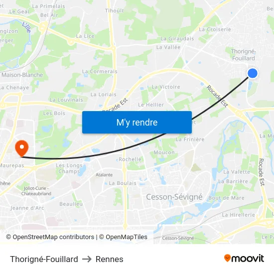 Thorigné-Fouillard to Rennes map