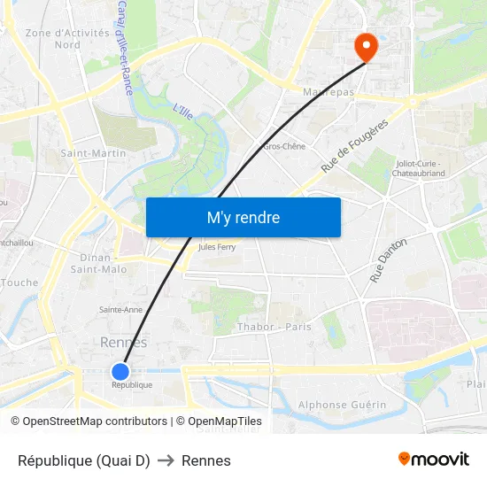République (Quai D) to Rennes map