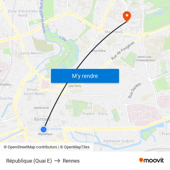République (Quai E) to Rennes map