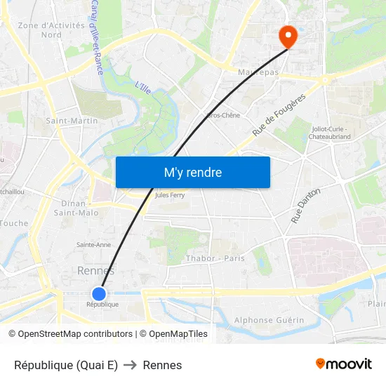 République (Quai E) to Rennes map