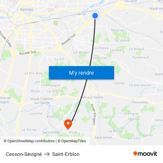 Cesson-Sévigné to Saint-Erblon map