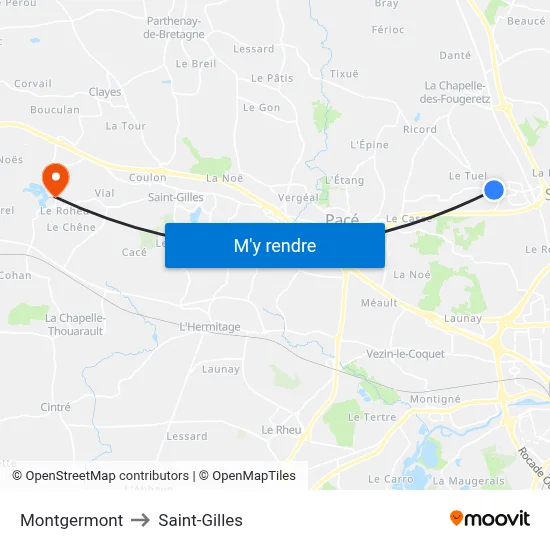 Montgermont to Saint-Gilles map