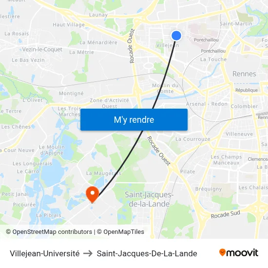 Villejean-Université to Saint-Jacques-De-La-Lande map