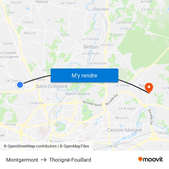 Montgermont to Thorigné-Fouillard map