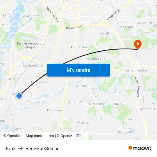 Bruz to Vern-Sur-Seiche map