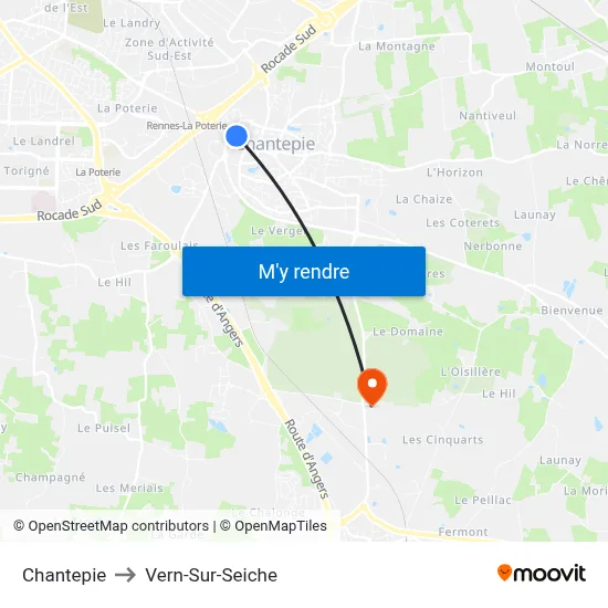 Chantepie to Vern-Sur-Seiche map