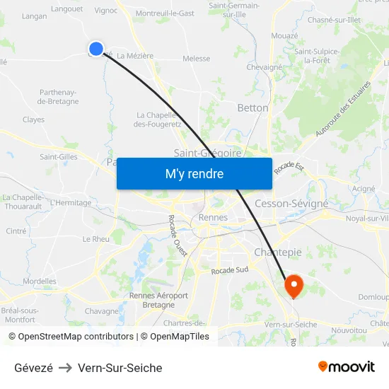 Gévezé to Vern-Sur-Seiche map