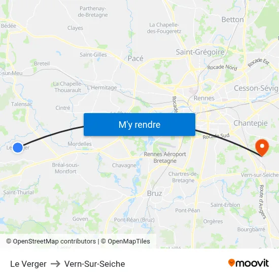 Le Verger to Vern-Sur-Seiche map