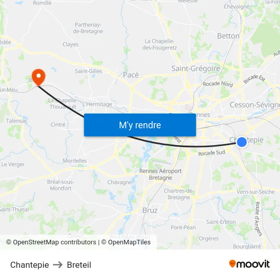 Chantepie to Breteil map