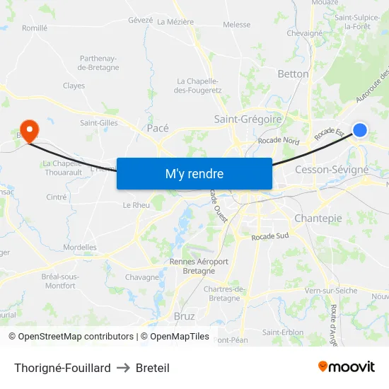 Thorigné-Fouillard to Breteil map