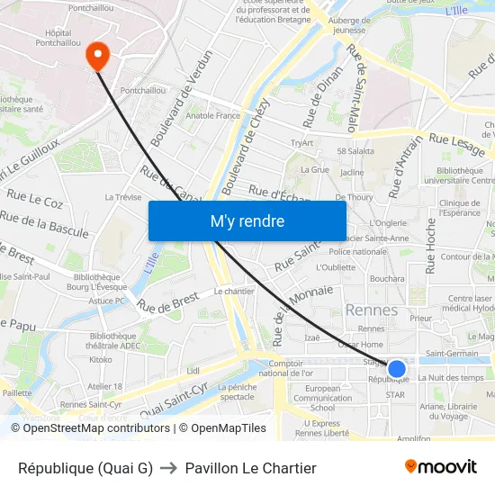République (Quai G) to Pavillon Le Chartier map