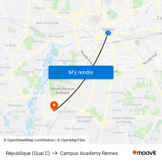 République (Quai C) to Campus Academy Rennes map