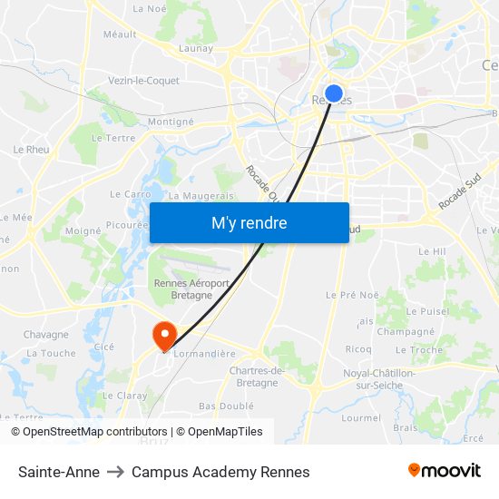 Sainte-Anne to Campus Academy Rennes map