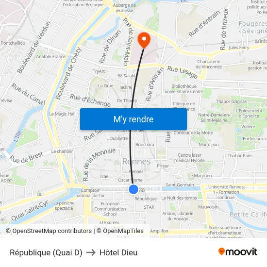 République (Quai D) to Hôtel Dieu map