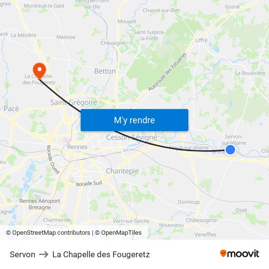 Servon to La Chapelle des Fougeretz map