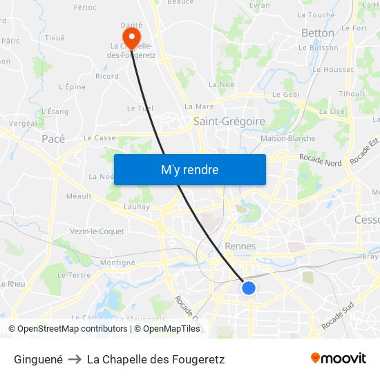 Ginguené to La Chapelle des Fougeretz map