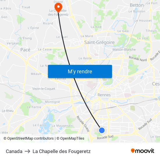 Canada to La Chapelle des Fougeretz map