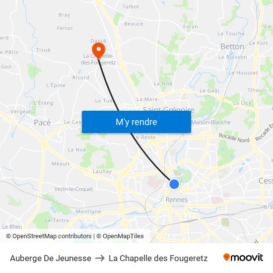 Auberge De Jeunesse to La Chapelle des Fougeretz map