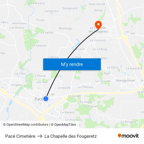 Pacé Cimetière to La Chapelle des Fougeretz map