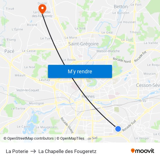La Poterie to La Chapelle des Fougeretz map